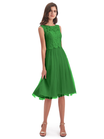 Luna Knee Length Scoop Lace Bridesmaid Dresses