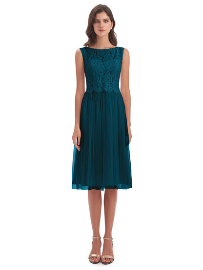 Luna Knee Length Scoop Lace Bridesmaid Dresses