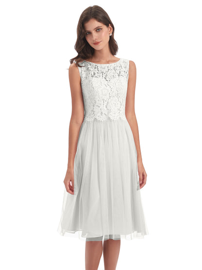 Luna Knee Length Scoop Lace Bridesmaid Dresses