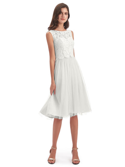 Luna Knee Length Scoop Lace Bridesmaid Dresses