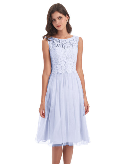 Luna Knee Length Scoop Lace Bridesmaid Dresses