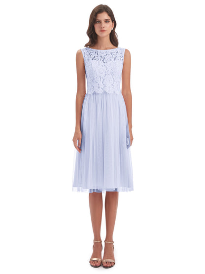 Luna Knee Length Scoop Lace Bridesmaid Dresses
