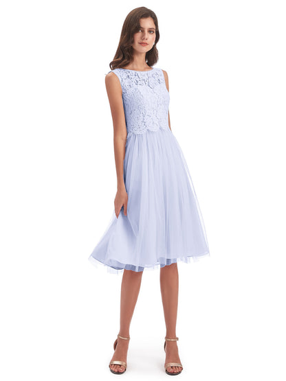 Luna Knee Length Scoop Lace Bridesmaid Dresses