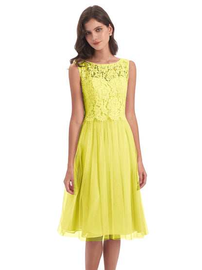 Luna Knee Length Scoop Lace Bridesmaid Dresses