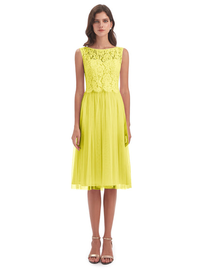 Luna Knee Length Scoop Lace Bridesmaid Dresses