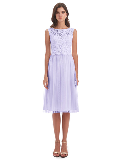 Luna Knee Length Scoop Lace Bridesmaid Dresses