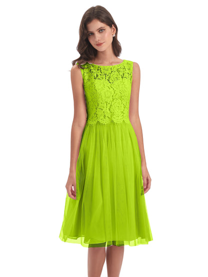 Luna Knee Length Scoop Lace Bridesmaid Dresses