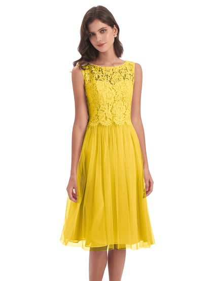 Luna Knee Length Scoop Lace Bridesmaid Dresses