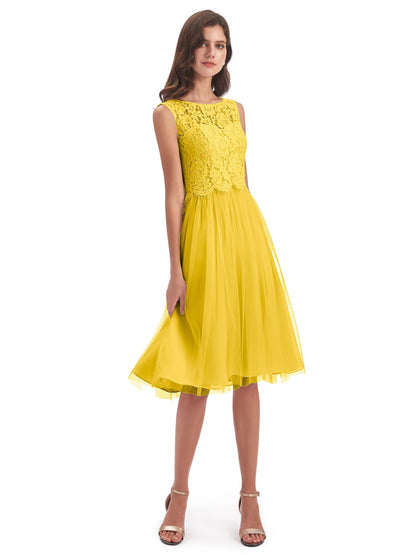 Luna Knee Length Scoop Lace Bridesmaid Dresses