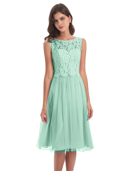 Luna Knee Length Scoop Lace Bridesmaid Dresses