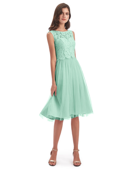 Luna Knee Length Scoop Lace Bridesmaid Dresses
