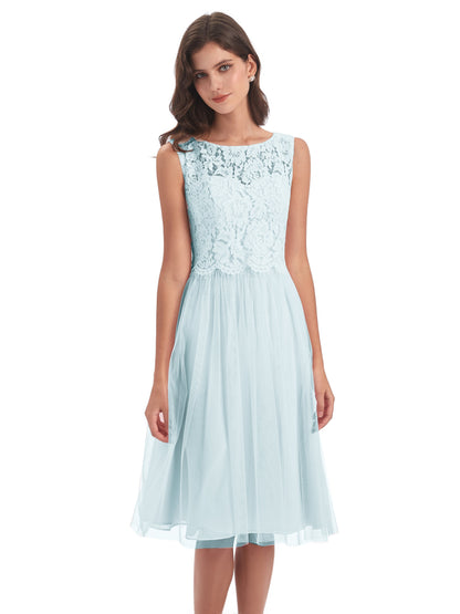 Luna Knee Length Scoop Lace Bridesmaid Dresses