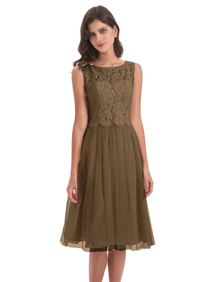 Luna Knee Length Scoop Lace Bridesmaid Dresses