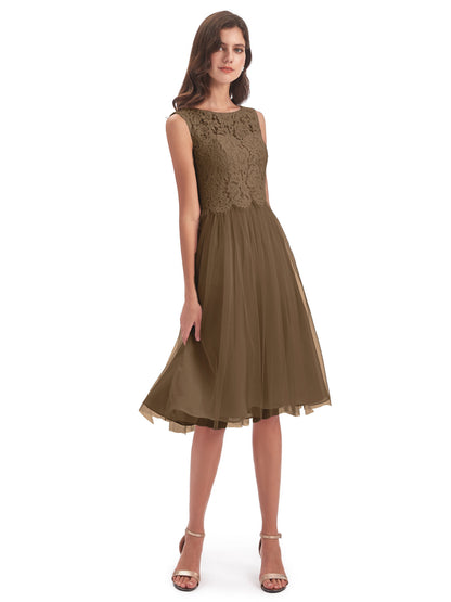 Luna Knee Length Scoop Lace Bridesmaid Dresses