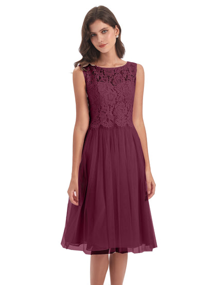 Luna Knee Length Scoop Lace Bridesmaid Dresses