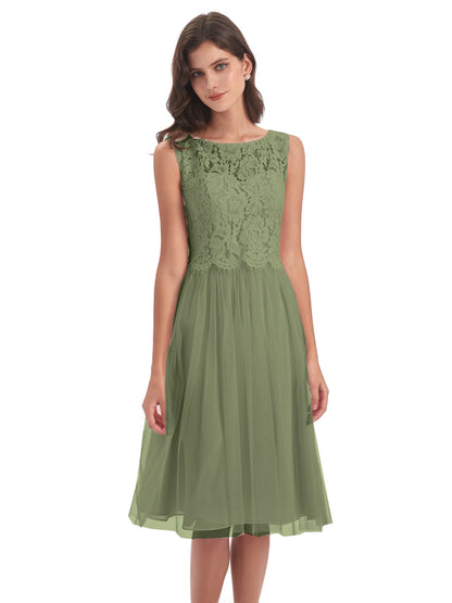 Luna Knee Length Scoop Lace Bridesmaid Dresses
