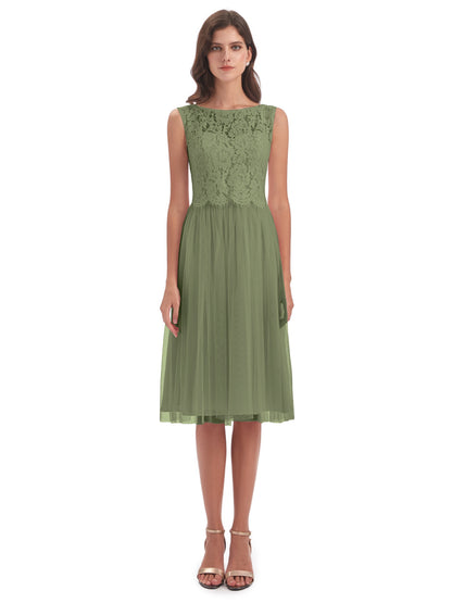 Luna Knee Length Scoop Lace Bridesmaid Dresses