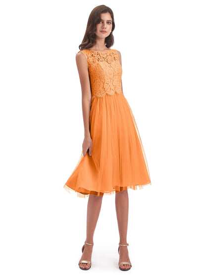 Luna Knee Length Scoop Lace Bridesmaid Dresses