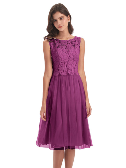 Luna Knee Length Scoop Lace Bridesmaid Dresses