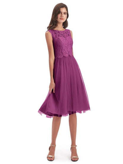 Luna Knee Length Scoop Lace Bridesmaid Dresses