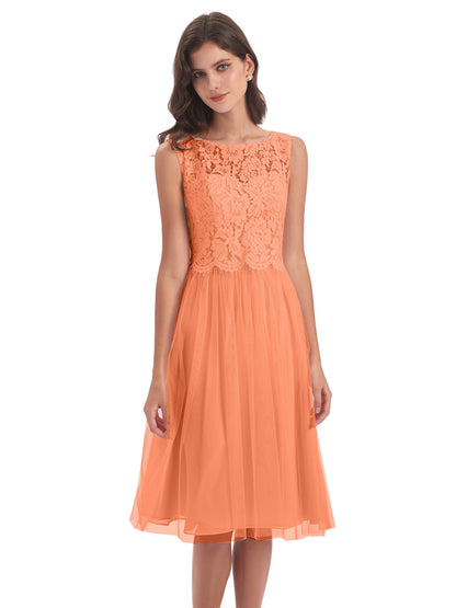 Luna Knee Length Scoop Lace Bridesmaid Dresses