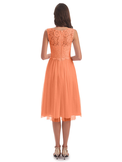 Luna Knee Length Scoop Lace Bridesmaid Dresses