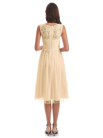 Luna Knee Length Scoop Lace Bridesmaid Dresses