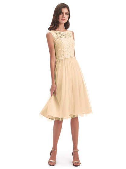 Luna Knee Length Scoop Lace Bridesmaid Dresses