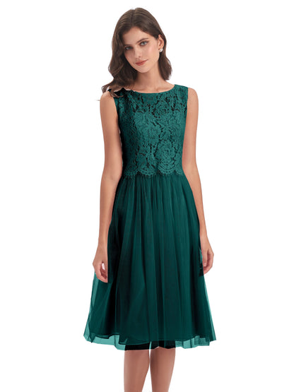 Luna Knee Length Scoop Lace Bridesmaid Dresses