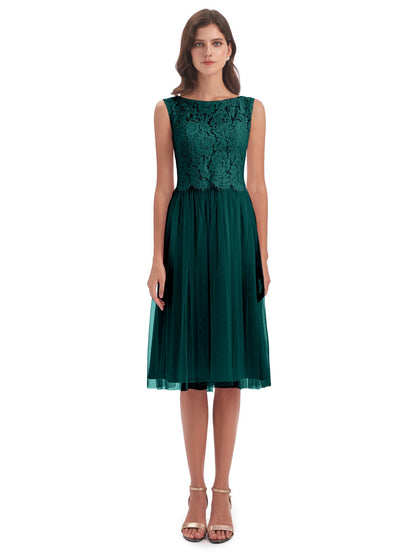 Luna Knee Length Scoop Lace Bridesmaid Dresses