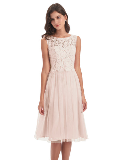Luna Knee Length Scoop Lace Bridesmaid Dresses