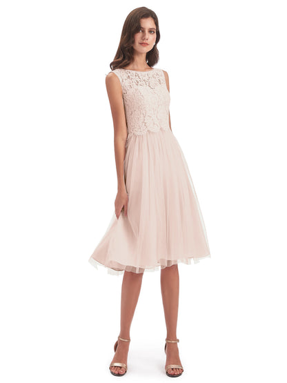 Luna Knee Length Scoop Lace Bridesmaid Dresses