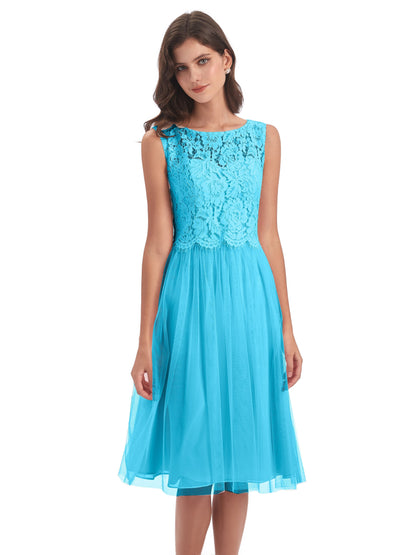 Luna Knee Length Scoop Lace Bridesmaid Dresses