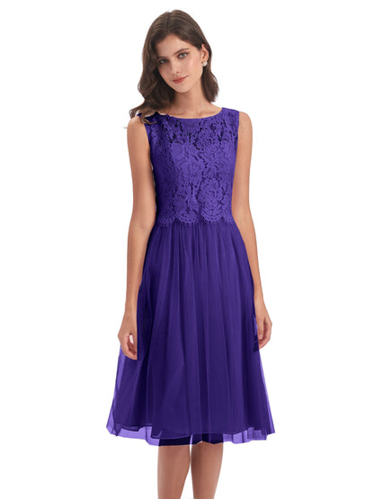 Luna Knee Length Scoop Lace Bridesmaid Dresses