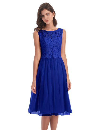 Luna Knee Length Scoop Lace Bridesmaid Dresses