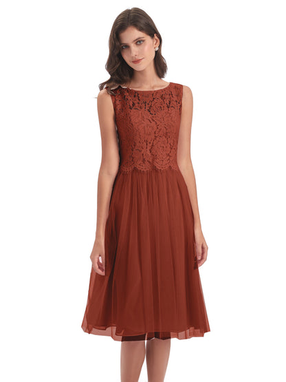 Luna Knee Length Scoop Lace Bridesmaid Dresses
