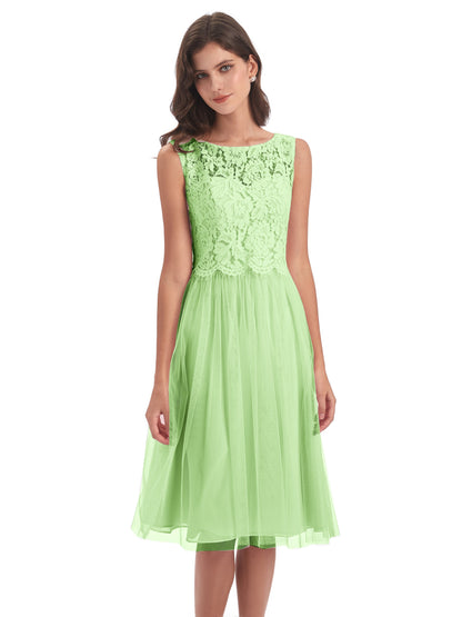 Luna Knee Length Scoop Lace Bridesmaid Dresses