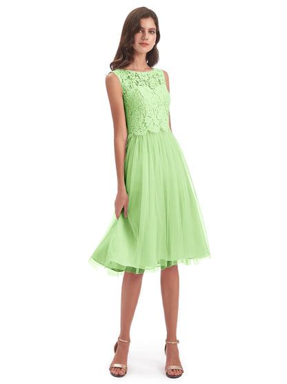 Luna Knee Length Scoop Lace Bridesmaid Dresses