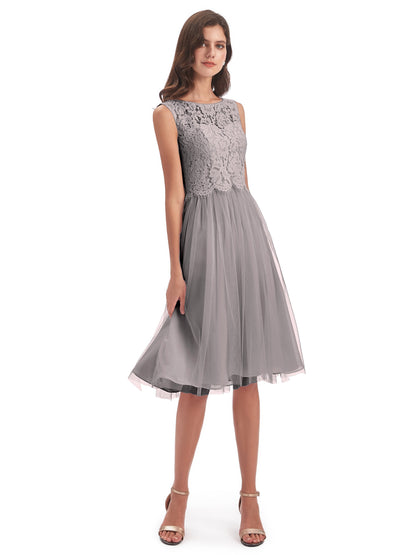 Luna Knee Length Scoop Lace Bridesmaid Dresses