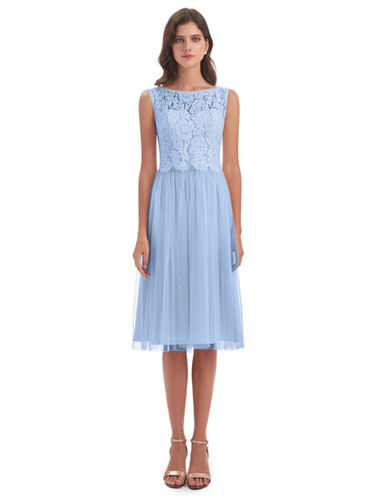 Luna Knee Length Scoop Lace Bridesmaid Dresses