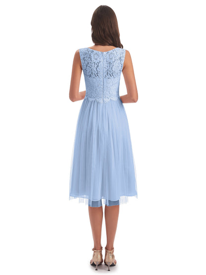 Luna Knee Length Scoop Lace Bridesmaid Dresses
