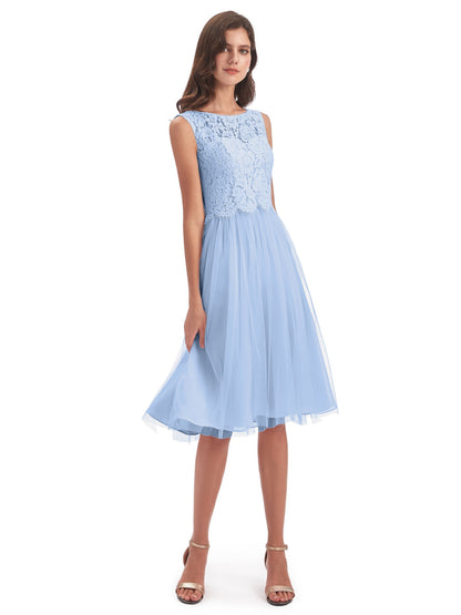 Luna Knee Length Scoop Lace Bridesmaid Dresses