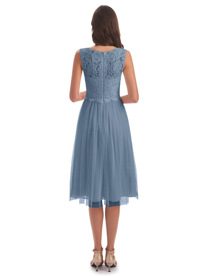 Luna Knee Length Scoop Lace Bridesmaid Dresses