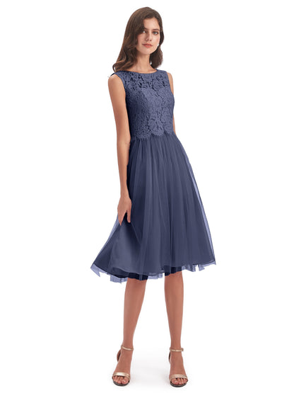 Luna Knee Length Scoop Lace Bridesmaid Dresses