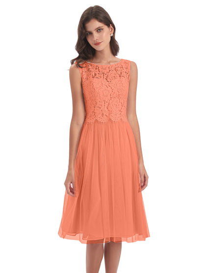 Luna Knee Length Scoop Lace Bridesmaid Dresses