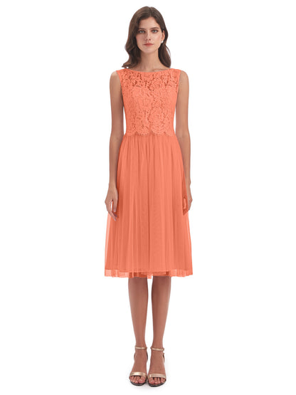 Luna Knee Length Scoop Lace Bridesmaid Dresses