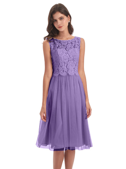 Luna Knee Length Scoop Lace Bridesmaid Dresses