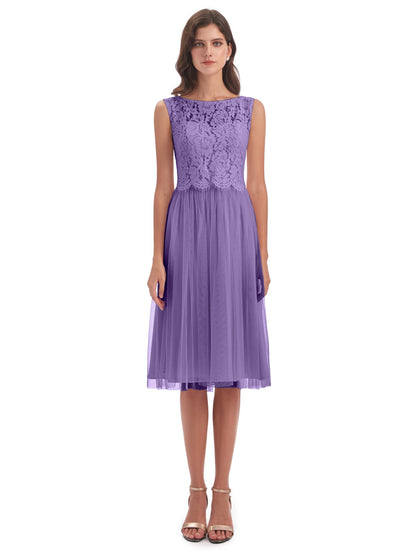 Luna Knee Length Scoop Lace Bridesmaid Dresses