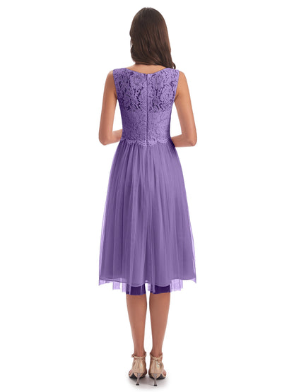 Luna Knee Length Scoop Lace Bridesmaid Dresses