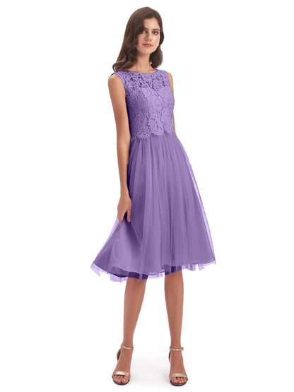 Luna Knee Length Scoop Lace Bridesmaid Dresses